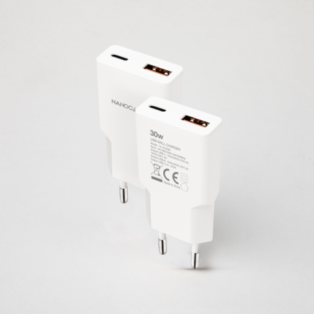 Chargeur mural Nanocable USB-C/PD + USB-A/QC 30 W - Blanc