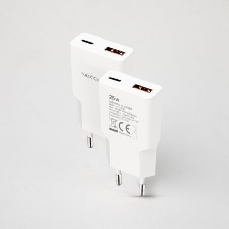 Chargeur mural Nanocable USB-C/PD + USB-A/QC 25 W - Blanc