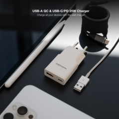 Chargeur mural Nanocable USB-C/PD + USB-A/QC 25 W - Blanc