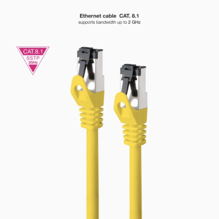 Câble réseau Nanocable Cat.8.1 2 GHz LSZH SSTP AWG26 - Longueur 1 m - Jaune