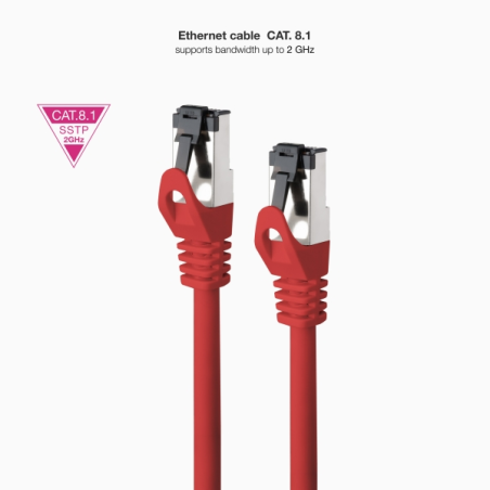 Câble réseau Nanocable Cat.8.1 2 GHz LSZH SSTP AWG26 - Longueur 1 m - Rouge