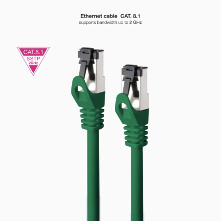 Câble réseau Nanocable Cat. 8.1 2 GHz LSZH SSTP AWG26 - Longueur 0,5 m - Couleur verte