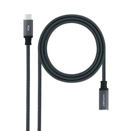 Câble d'extension Nanocable USB-C 3.2 mâle vers USB-C 3.2 femelle - Gen2x2 20 Gbit/s - 100 W 5 A - 4K 60 Hz - 1 mètre - Mesh