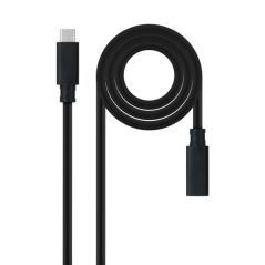 Câble d'extension Nanocable USB-C 3.2 mâle vers USB-C 3.2 femelle - Gen2x2 20 Gbit/s - 100 W 5 A - 4K 60 Hz - 1 mètre - Noir