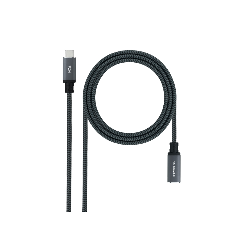 Câble d'extension Nanocable USB-C 3.2 mâle vers USB-C 3.2 femelle - Gen2x2 20 Gbit/s - 100 W 5 A - 4K 60 Hz - 0,5 mètre - Mesh