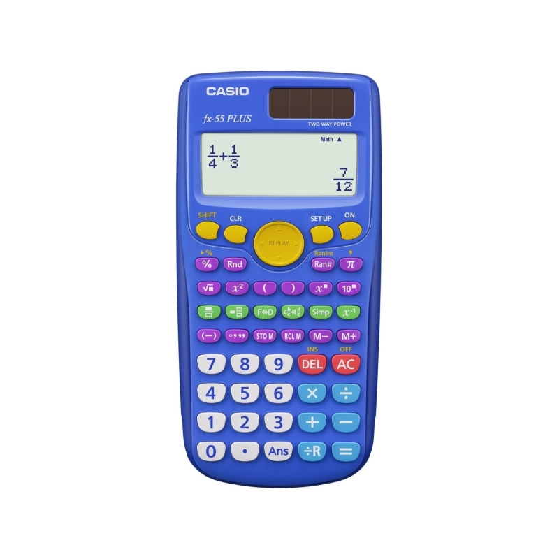 Calculatrice scientifique Casio FX-55 Plus, écran LCD 12 chiffres, 240 fonctions, fonction puissance (carré), calcul