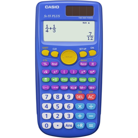 Calculatrice scientifique Casio FX-55 Plus, écran LCD 12 chiffres, 240 fonctions, fonction puissance (carré), calcul