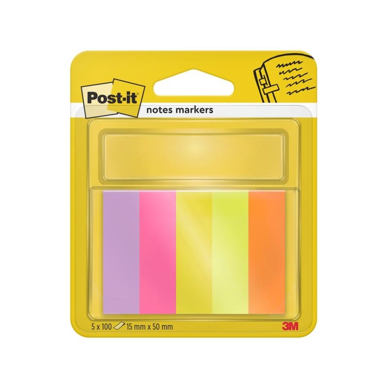 Lot de 5 blocs de 100 marqueurs repositionnables Post-It - Forme rectangulaire - Couleurs assorties