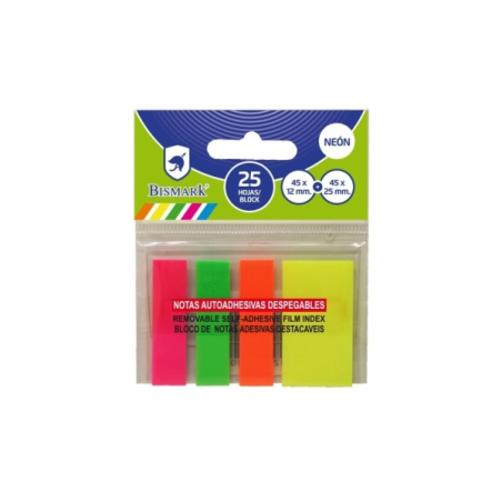 LOT de 24 Lot de 100 index adhésifs Bismark 3 x 45 mm x 12 mm et 1 x 45 mm x 24 mm - Couleurs fluo assorties