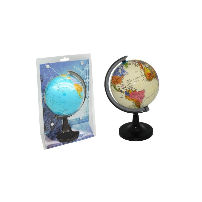 Sphère géographique Bismark avec méridien 15 cm - Cartographie physico-politique - Base haute et robuste - Couleurs aléatoires