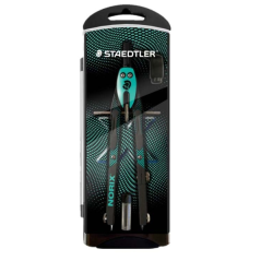 Compas de précision scolaire Staedtler Norix 555 en métal - Mécanisme à bouton-poussoir et molette de réglage centrale