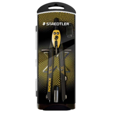 Compas de précision scolaire Staedtler Norix 555 en métal - Mécanisme à bouton-poussoir et molette de réglage centrale