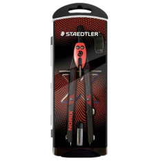 Compas de précision scolaire Staedtler Norix 555 en métal - Mécanisme à bouton-poussoir et réglage par molette centrale