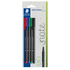 Lot de 4 stylos-feutres Staedtler Triplus Fineliner 334 à pointe fine - Largeur de trait : env. 0,3 mm - Encre à base d'eau