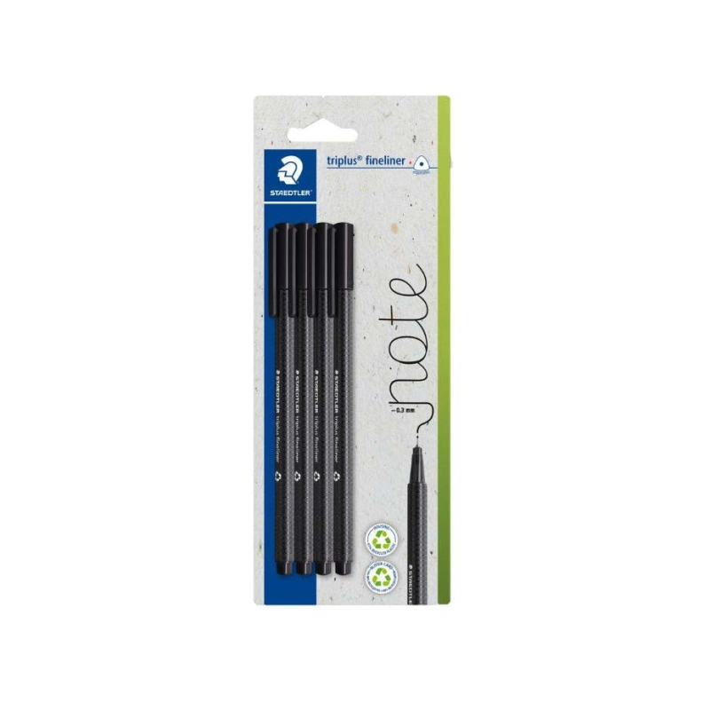 Lot de 4 stylos-feutres Staedtler Triplus Fineliner 334 à pointe fine - Largeur de trait : env. 0,3 mm - Encre à base d'eau