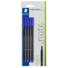 Lot de 4 stylos-feutres Staedtler Triplus Fineliner 334 à pointe fine - Largeur de trait : env. 0,3 mm - Encre à base d'eau