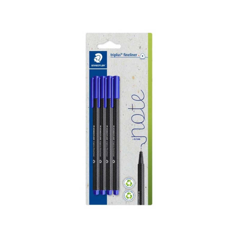 Lot de 4 stylos-feutres Staedtler Triplus Fineliner 334 à pointe fine - Largeur de trait : env. 0,3 mm - Encre à base d'eau