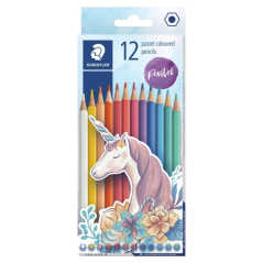 Coffret Staedtler 175, comprenant 12 crayons pastel hexagonaux - Faciles à tailler - Couleurs pastel assorties