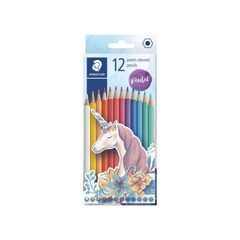 Coffret Staedtler 175, comprenant 12 crayons pastel hexagonaux - Faciles à tailler - Couleurs pastel assorties