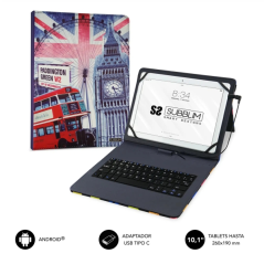 Subblim Keytab Pro USB - Étui clavier universel pour tablettes - Saisie confortable et flexible - Angle idéal pour écrire ou