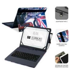 Subblim Keytab Pro USB - Étui clavier universel pour tablettes - Saisie confortable et flexible - Angle idéal pour écrire ou