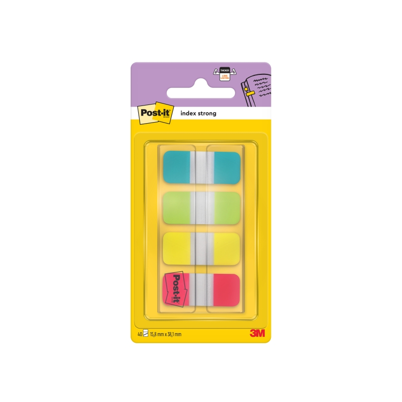 Distributeur d'index Post-It avec 40 marqueurs repositionnables - Forme rectangulaire - Couleurs assorties