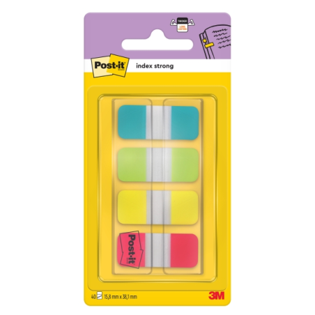 Distributeur d'index Post-It avec 40 marqueurs repositionnables - Forme rectangulaire - Couleurs assorties