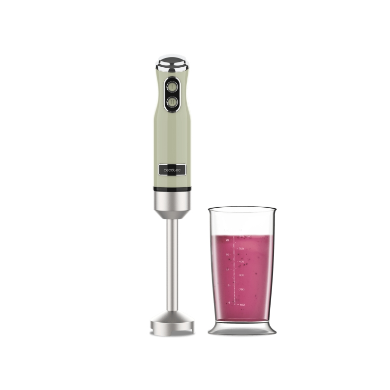 Mixeur plongeant Cecotec Power RetroGreen 1200MAX - Puissance 1200 W - Bol de 0,5 L - Vitesse réglable - Compatible
