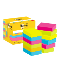 Pack de 12 blocs de 100 notes autocollantes repositionnables Post-It - Forme rectangulaire - 38 x 51 mm - Couleurs assorties