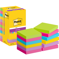 Post-It Super Sticky Pack de 12 blocs de 90 notes autocollantes repositionnables - Forme carrée - 76 x 76 mm - Couleurs