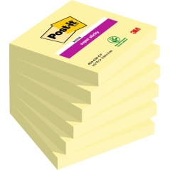Post-It Super Sticky Pack de 6 blocs de 90 notes autocollantes repositionnables - Forme carrée - 76 x 76 mm - Jaune clair
