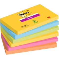 Post-It Super Sticky Pack de 6 blocs de 90 notes autocollantes repositionnables - Forme rectangulaire - Couleurs assorties
