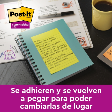 Post-It Super Sticky Pack de 6 blocs de 75 notes adhésives repositionnables - Forme rectangulaire - 101 x 152 mm - Jaune clair