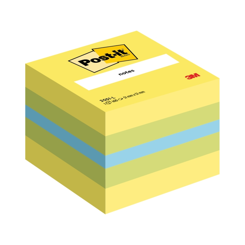 Cube Post-It de 400 notes autocollantes repositionnables - Forme carrée - 51 x 51 mm - Couleurs assorties