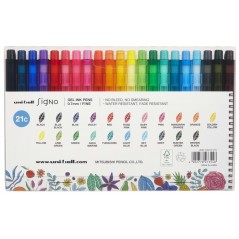 Stylos rétractables gel 0,7 mm Uni-ball Signo RT1 - Étui 21