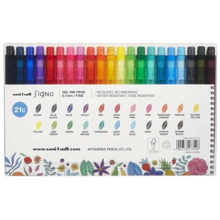 Stylos rétractables gel 0,7 mm Uni-ball Signo RT1 - Étui 21