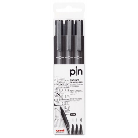 ✅ Uni-ball PIN-200(S) Lot de 3 marqueurs calibrés - Pointe polyacétal - Encre pigmentée résistante à l'eau en stock