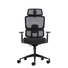 Chaise de bureau ergonomique Oqonos Cherg 027 avec appui-tête cervical réglable, dossier et assise en maille élastique, dossier