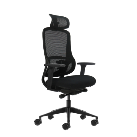 Fauteuil de bureau ergonomique Oqonos Cherg 018 avec appui-tête cervical réglable, mécanisme d'auto-équilibrage, accoudoirs 4D