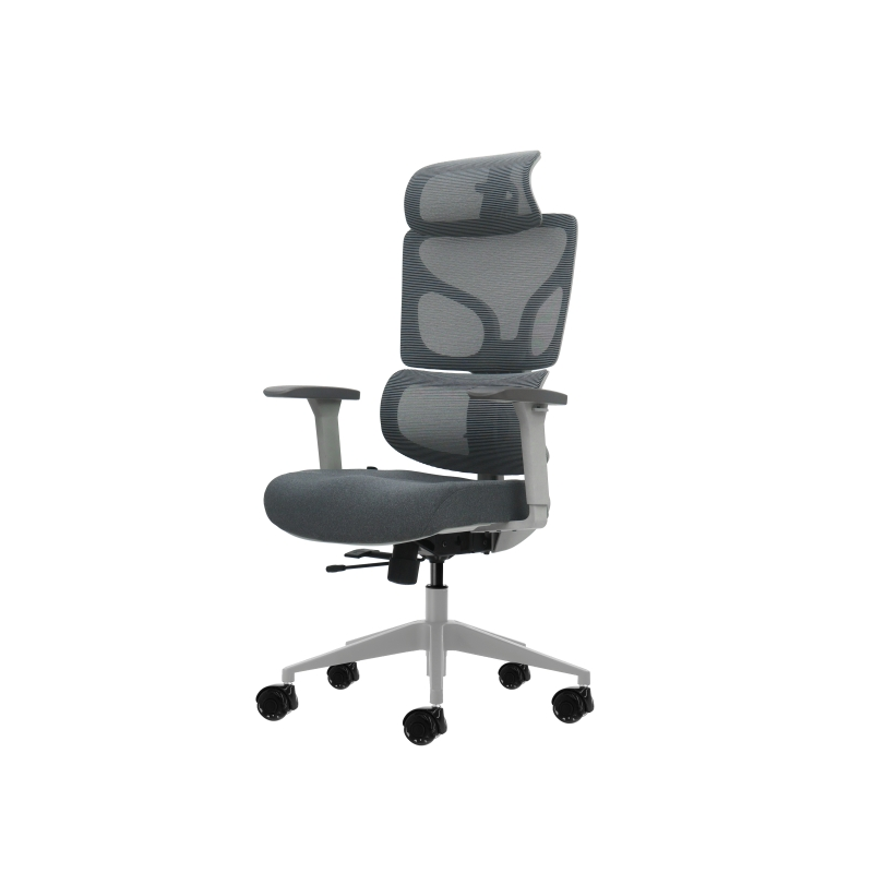 Chaise de bureau ergonomique Oqonos Cherg 014 avec appui-tête cervical réglable, dossier et assise en maille élastique