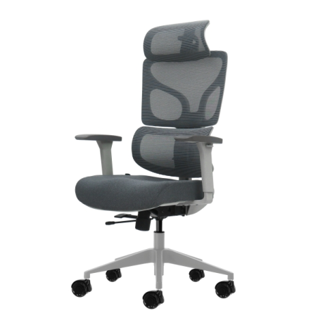 Chaise de bureau ergonomique Oqonos Cherg 014 avec appui-tête cervical réglable, dossier et assise en maille élastique