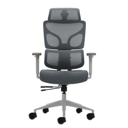 Chaise de bureau ergonomique Oqonos Cherg 014 avec appui-tête cervical réglable, dossier et assise en maille élastique
