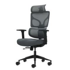 Chaise de bureau ergonomique Oqonos Cherg 011 avec appui-tête cervical réglable, dossier et assise en maille élastique