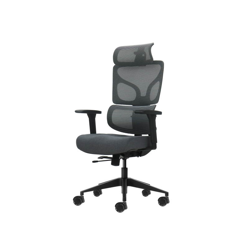 Chaise de bureau ergonomique Oqonos Cherg 011 avec appui-tête cervical réglable, dossier et assise en maille élastique