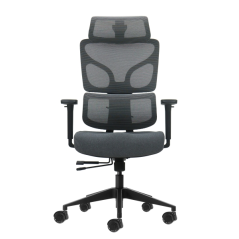 Chaise de bureau ergonomique Oqonos Cherg 011 avec appui-tête cervical réglable, dossier et assise en maille élastique