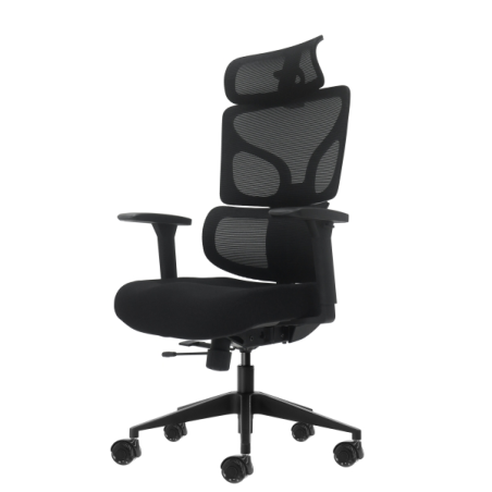 Chaise de bureau ergonomique Oqonos Cherg 010 avec appui-tête cervical réglable, dossier et assise en maille élastique