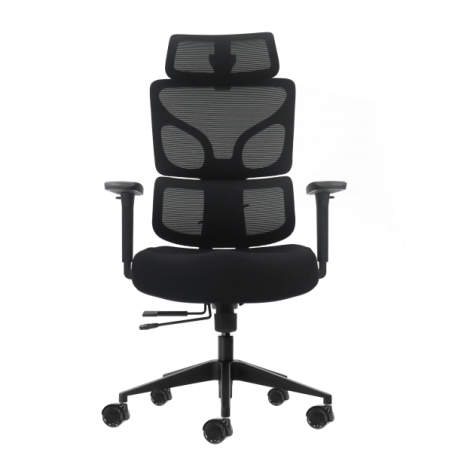 Chaise de bureau ergonomique Oqonos Cherg 010 avec appui-tête cervical réglable, dossier et assise en maille élastique