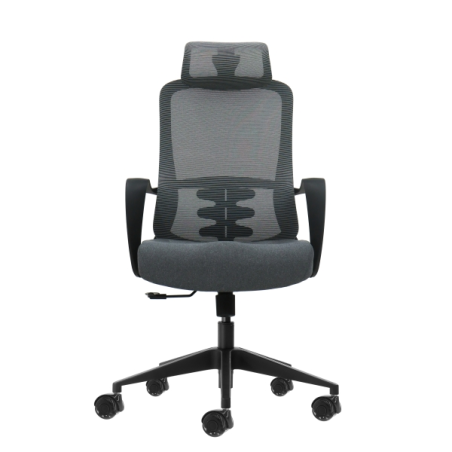 Fauteuil de bureau ergonomique Oqonos Cherg 005 avec appui-tête cervical réglable, dossier en maille respirante, vérin à gaz
