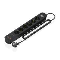 Multiprise Aisens avec 6 prises Schuko - 2 ports USB-C - 2 ports USB-A - Câble de 1,4 m - Interrupteur avec témoin LED