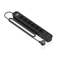 Multiprise Aisens avec 6 prises Schuko - 2 ports USB-C - 2 ports USB-A - Câble de 1,4 m - Interrupteur avec témoin LED